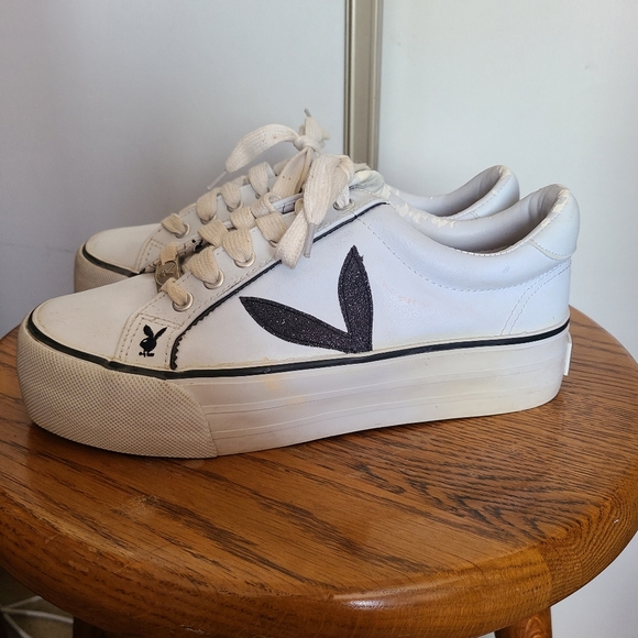 Playboy Sneakers, white with black sparkled ears, size 9 - Picture 4 of 10